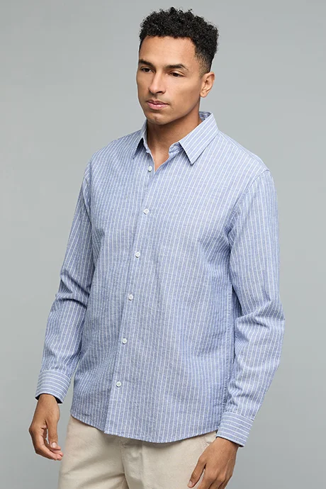 R&b Striped Shirt with Classic Collar and Long Sleeves