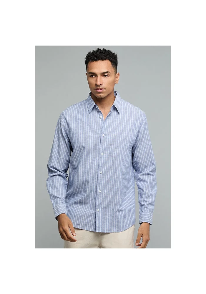 R&b Striped Shirt with Classic Collar and Long Sleeves