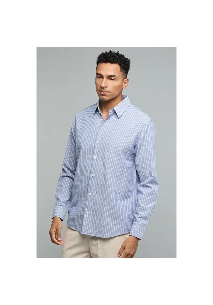 R&b Striped Shirt with Classic Collar and Long Sleeves