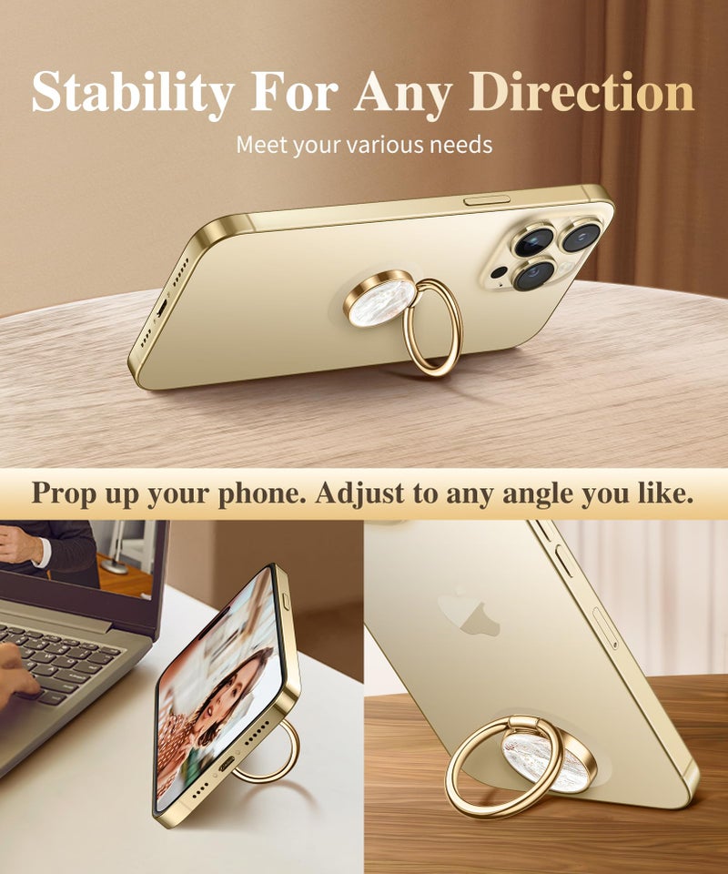 GVIEWIN Marble Cell Phone Ring Holder, Metal Kickstand Grip 360Â° Rotation Compatible with iPhone 17/16/15/14/Pro Max/Air/Plus Series & Galaxy S25/S24 Ultra and Other Phones (Pearlescent/Gold) - Image 5