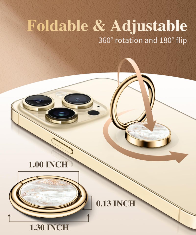 GVIEWIN Marble Cell Phone Ring Holder, Metal Kickstand Grip 360Â° Rotation Compatible with iPhone 17/16/15/14/Pro Max/Air/Plus Series & Galaxy S25/S24 Ultra and Other Phones (Pearlescent/Gold) - Image 2