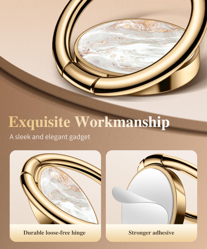 GVIEWIN Marble Cell Phone Ring Holder, Metal Kickstand Grip 360Â° Rotation Compatible with iPhone 17/16/15/14/Pro Max/Air/Plus Series & Galaxy S25/S24 Ultra and Other Phones (Pearlescent/Gold) - Image 4