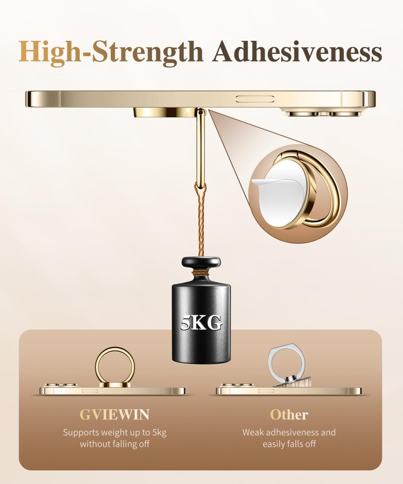 GVIEWIN Marble Cell Phone Ring Holder, Metal Kickstand Grip 360Â° Rotation Compatible with iPhone 17/16/15/14/Pro Max/Air/Plus Series & Galaxy S25/S24 Ultra and Other Phones (Pearlescent/Gold) - Image 3