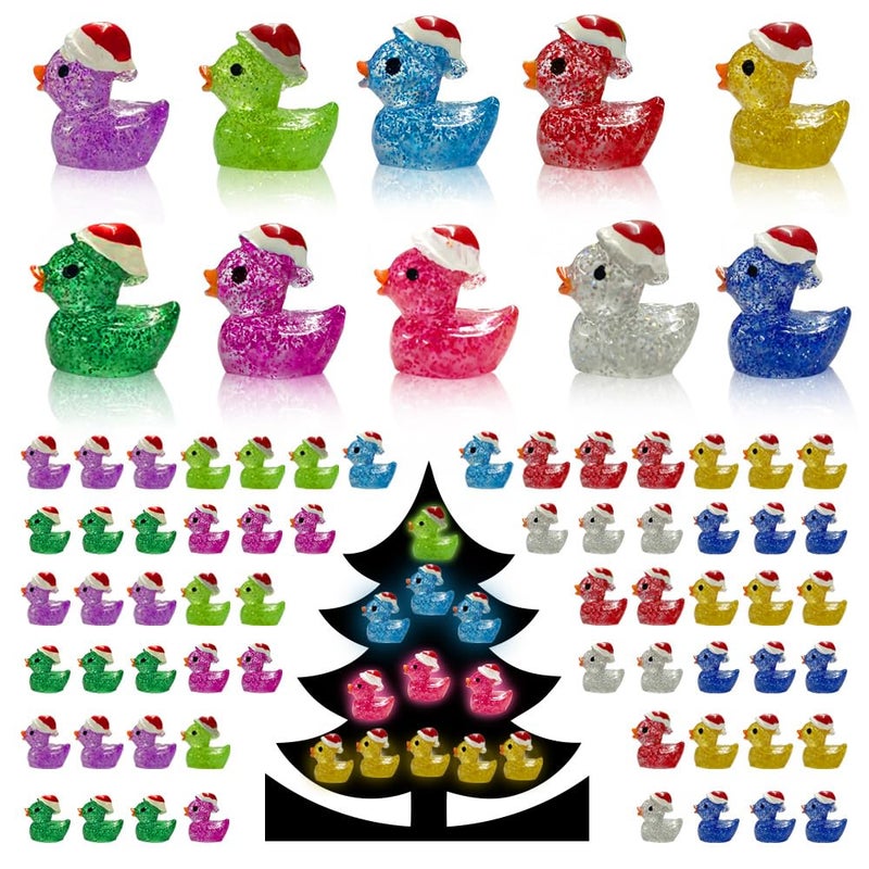 AWEELON 100PCS Christmas Glitter Mini Resin Ducks Luminous Miniature Figures Tiny Ducks Micro Landscape Garden Aquarium Dollhouse for Xmas Birthday Ornaments - Image 3