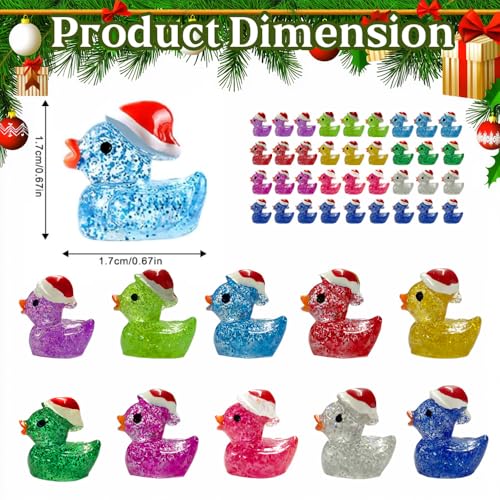 AWEELON 100PCS Christmas Glitter Mini Resin Ducks Luminous Miniature Figures Tiny Ducks Micro Landscape Garden Aquarium Dollhouse for Xmas Birthday Ornaments - Image 5