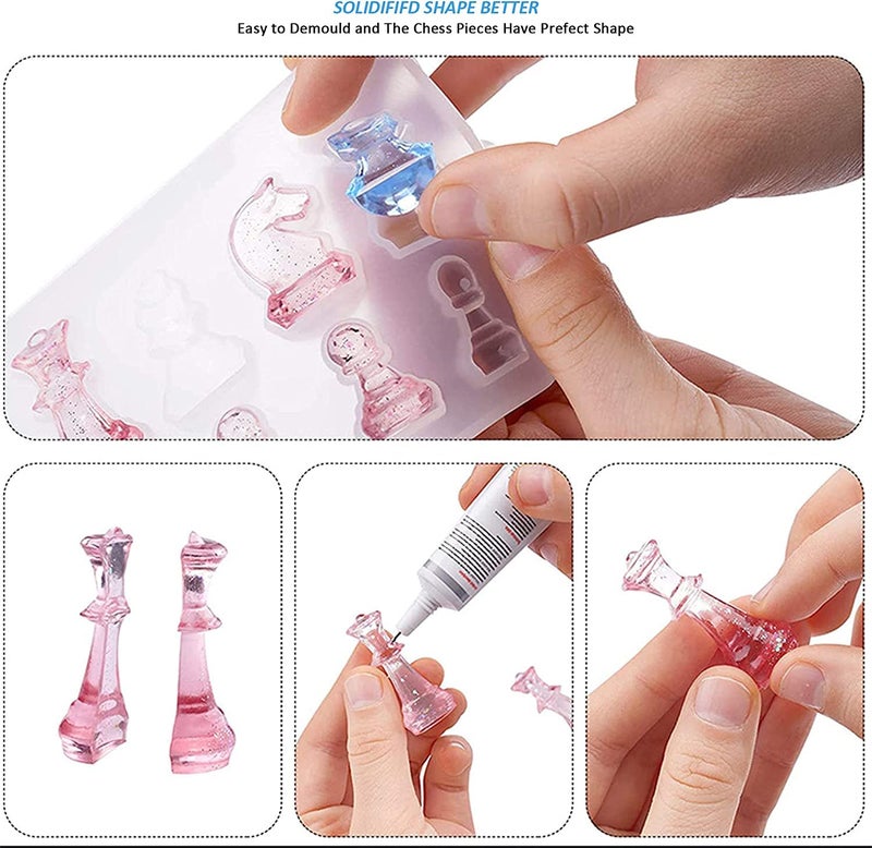 Snoogg Chess Resin Molds Set Including 12in Silicone Checker Chess Board and 3D Piece for Resin Mold/with Finger Cap, Dropper, Pouring Cup and Mixing Stick - Image 2