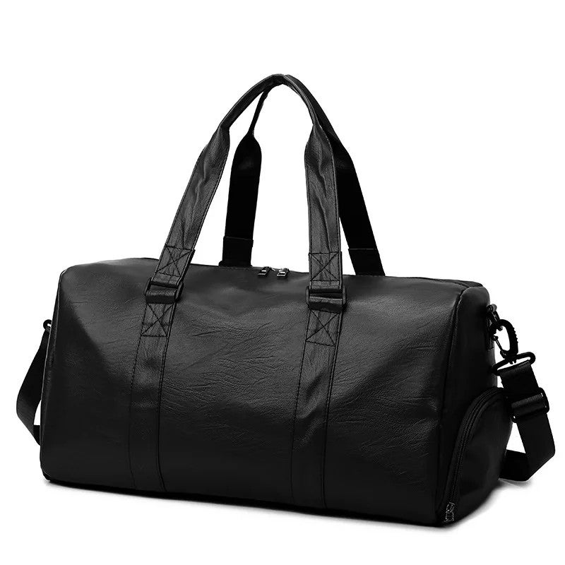 Bluejw Unisex PU Leather Sports Duffel Bag Gym Weekender Travel Handbag with Shoe Compartment - Image 1