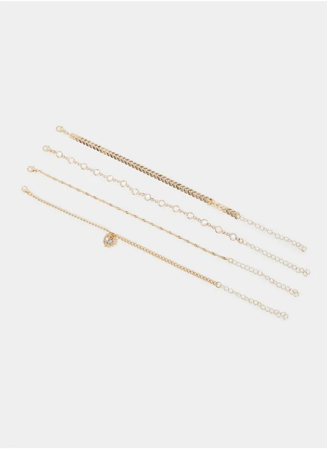 ستايلي Styli Set of 4 - Embellished Drop Anklet