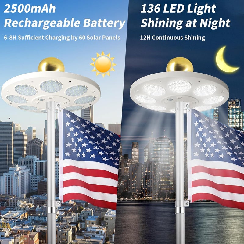 Hoople Solar Flag Pole Light – 136 LED Super Bright, 136 LED, Dusk to Dawn, Waterproof Flagpole Light for 15-25 FT Poles, 100% Flag Coverage, Auto On/Off - Image 5