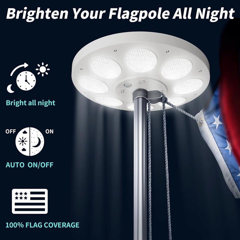 Hoople Solar Flag Pole Light – 136 LED Super Bright, 136 LED, Dusk to Dawn, Waterproof Flagpole Light for 15-25 FT Poles, 100% Flag Coverage, Auto On/Off - Image 4