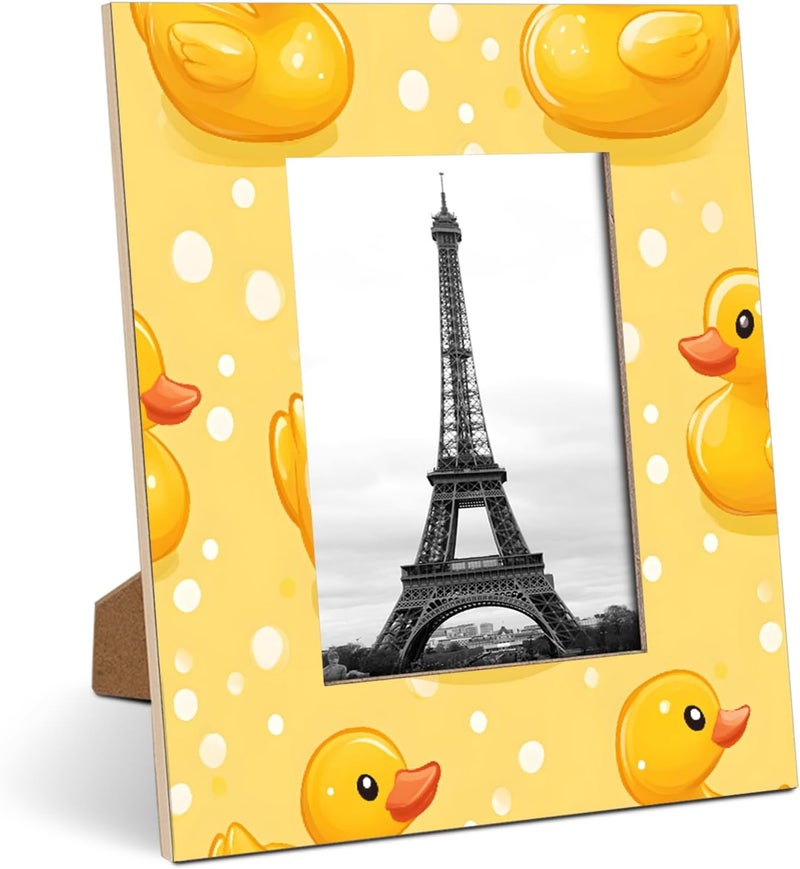 Yellow Duck 5x7 Picture Frame Polka Dots Wooden Photo Frame Display Pictures 5x7 or 4x6 for Tabletop Display, Horizontal or Vertical Wall Mounting - Image 1