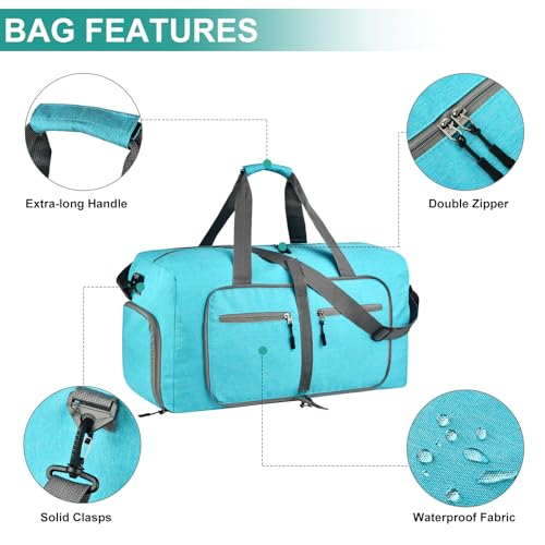 Dimayar 115L Travel Duffle Bag for Men Women - Foldable Duffel Bag with Shoes Compartment - Overnight Bags Waterproof & Tear Resistant(Mint Green) - Image 3