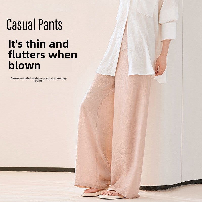 Pregnant Womens Casual Pants Exterior Wear Pregnant Womens Wide Leg Pants Spring and Summer Thin Piao Pu Spring Abdominal Pants Casual Pants Pregnant Womens Pants Dark gray  - Image 5