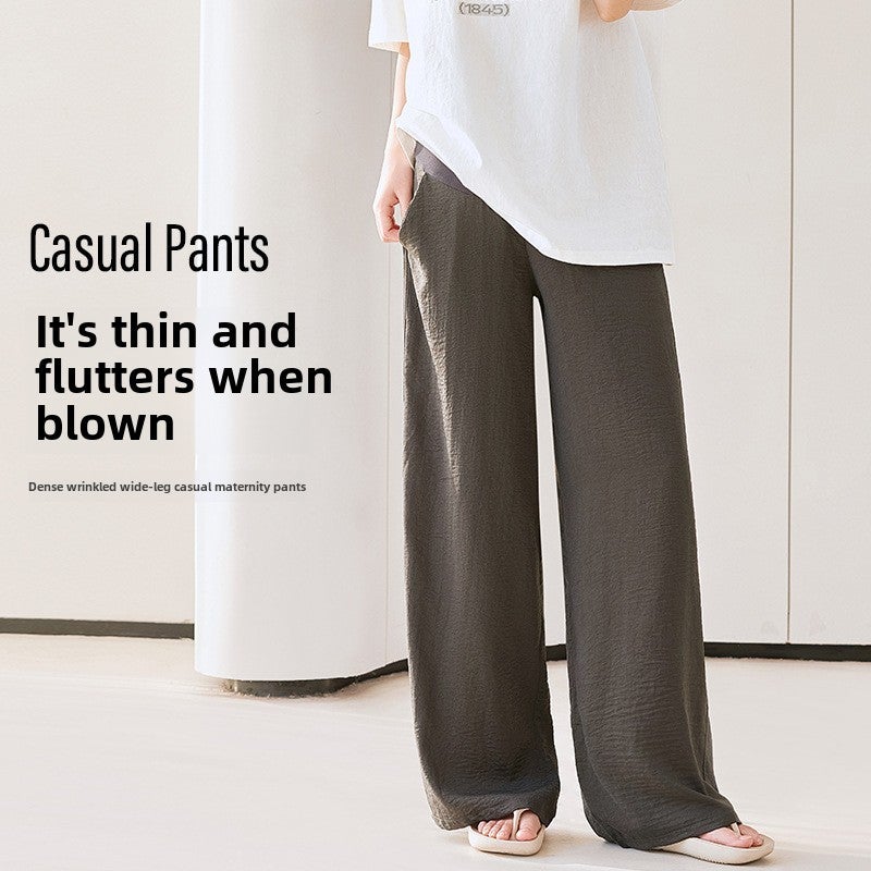 Pregnant Womens Casual Pants Exterior Wear Pregnant Womens Wide Leg Pants Spring and Summer Thin Piao Pu Spring Abdominal Pants Casual Pants Pregnant Womens Pants Dark gray  - Image 3