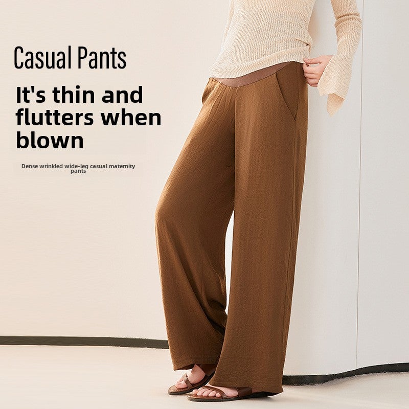 Pregnant Womens Casual Pants Exterior Wear Pregnant Womens Wide Leg Pants Spring and Summer Thin Piao Pu Spring Abdominal Pants Casual Pants Pregnant Womens Pants Dark gray  - Image 4