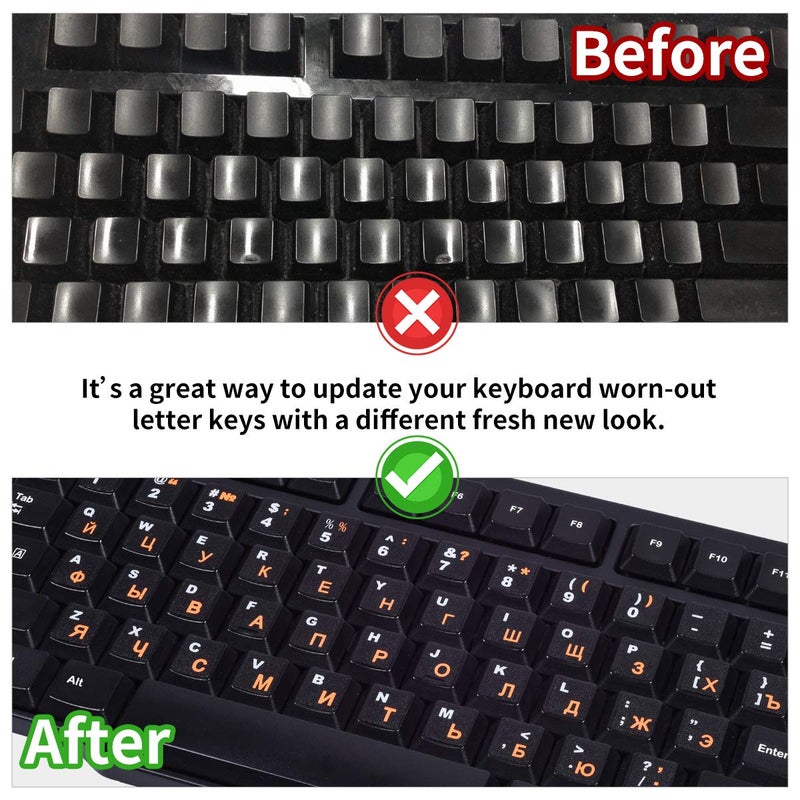 CaseBuy 2PCS Russian Keyboard Stickers, Russian-English Keyboard Letters Replacement Sticker Orange Font with Black Background for PC Computer Laptop Notebook Desktop, Cyrillic Keyboard Alphabet Stickers - Image 5