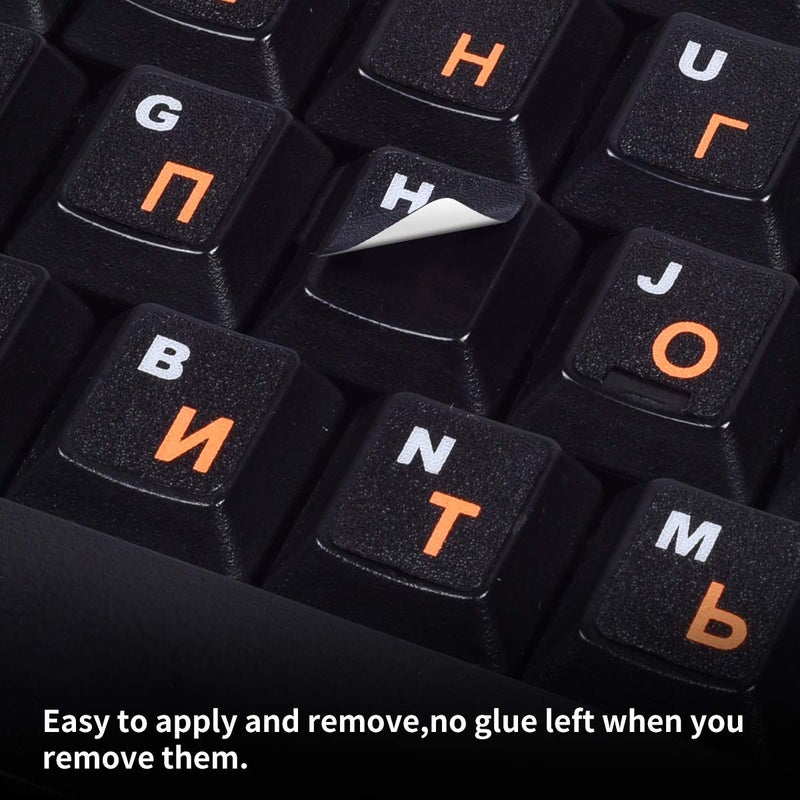 CaseBuy 2PCS Russian Keyboard Stickers, Russian-English Keyboard Letters Replacement Sticker Orange Font with Black Background for PC Computer Laptop Notebook Desktop, Cyrillic Keyboard Alphabet Stickers - Image 4