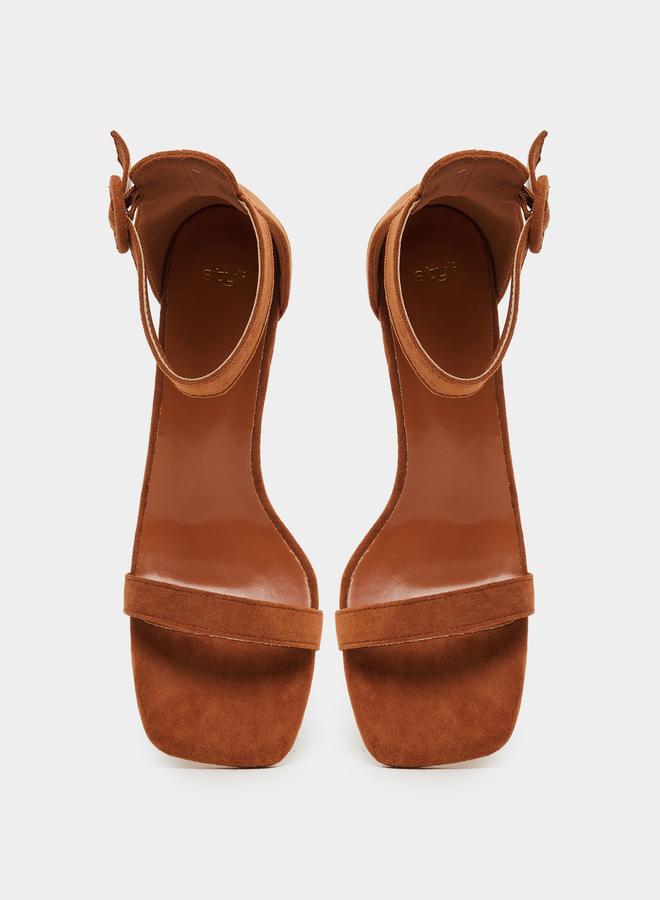 Styli Brown Open Toe Stiletto Heel Sandals - Image 5