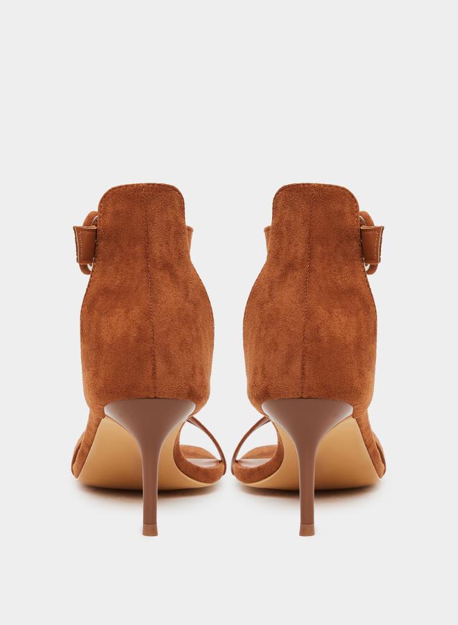 Styli Brown Open Toe Stiletto Heel Sandals - Image 4