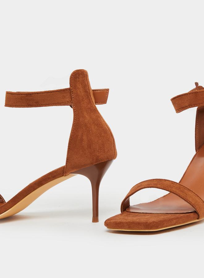 Styli Brown Open Toe Stiletto Heel Sandals - Image 3