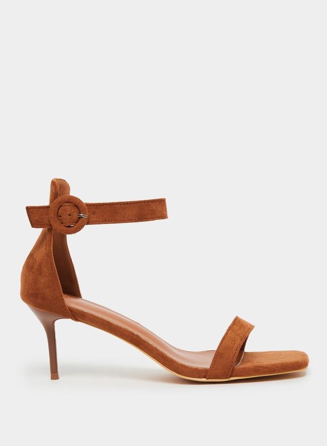 Styli Brown Open Toe Stiletto Heel Sandals - Image 1