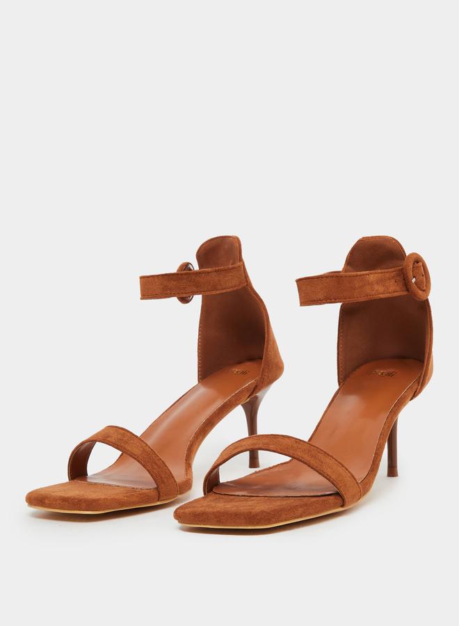 Styli Brown Open Toe Stiletto Heel Sandals - Image 2