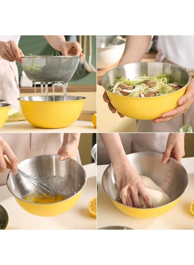 304 Stainless Steel Drain Basket For Vegetable Washing Blue Vegetable Basin With Scale Salad Bowl Rice Washing Egg Basin Drain Basin Set-Specifications:18+19CM-off-white-304 Basin-two-piece Set-Color:Two Colors Available - Image 4