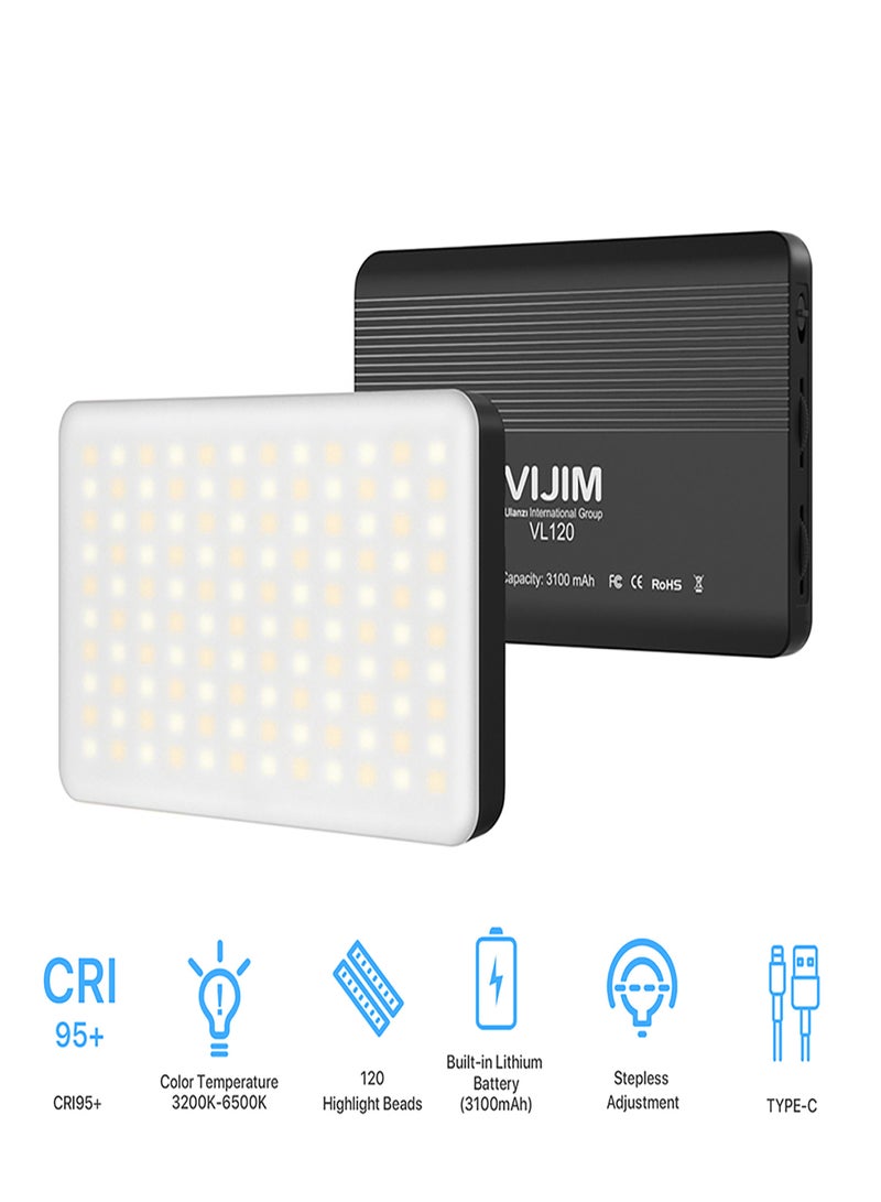 في جيم مصباح فيديو صغير LED بدرجة حرارة ثنائية اللون من VIJIM VL120، 3200-6500 كلفن، إضاءة ملء التصوير الفوتوغرافي، قابل للتعتيم، CRI95+، بطارية قابلة لإعادة الشحن مدمجة مع غطاء من السيليكون، محول تثبيت الحذاء البارد، لون - Image 2