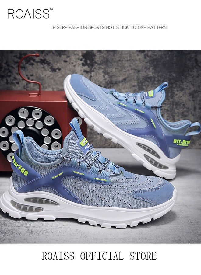 roaiss New Men Flyknit Mesh Running Shoes Stylish Comfortable Breathable Upper Outdoor Sneakers Low Top Athletic Shoes Mens Sport Walking Shoes with Elastic Air Cushion Sole Colorblock Sneakers  - Image 4