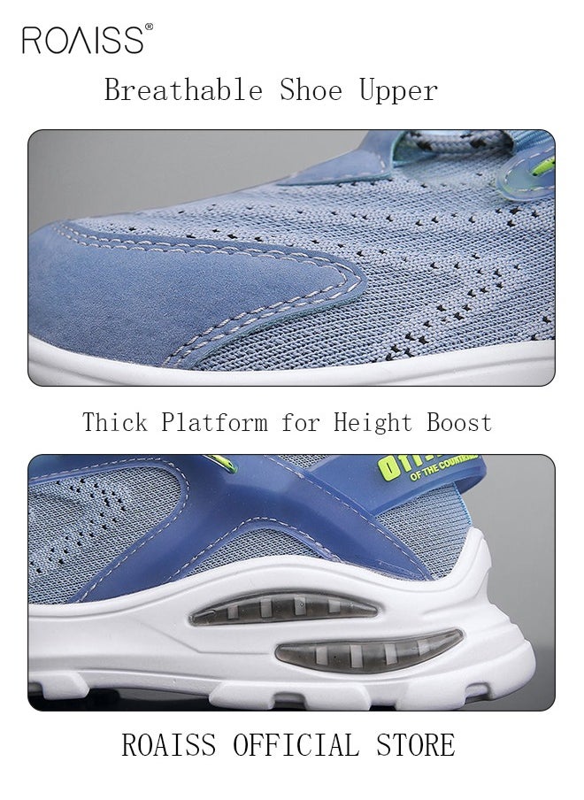 roaiss New Men Flyknit Mesh Running Shoes Stylish Comfortable Breathable Upper Outdoor Sneakers Low Top Athletic Shoes Mens Sport Walking Shoes with Elastic Air Cushion Sole Colorblock Sneakers  - Image 5