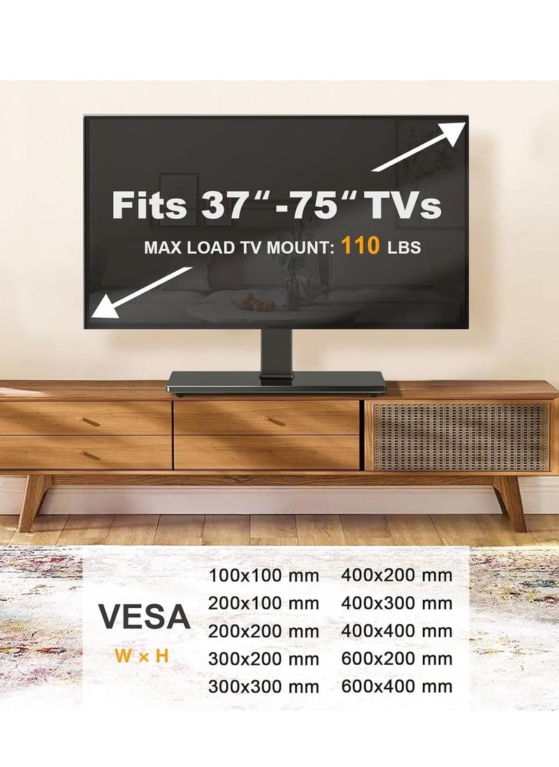 ELTRAZONE Universal Tabletop TV Stand, Swivel TV Stand Base for 37-70 Inch Flat/Curved TVs, Height Adjustable, Tempered Glass Base, Wire Management, VESA 600x400mm, Supports up to 88 lbs, Modern TV Stand for Living Room, Bedroom, or Office  - Image 3