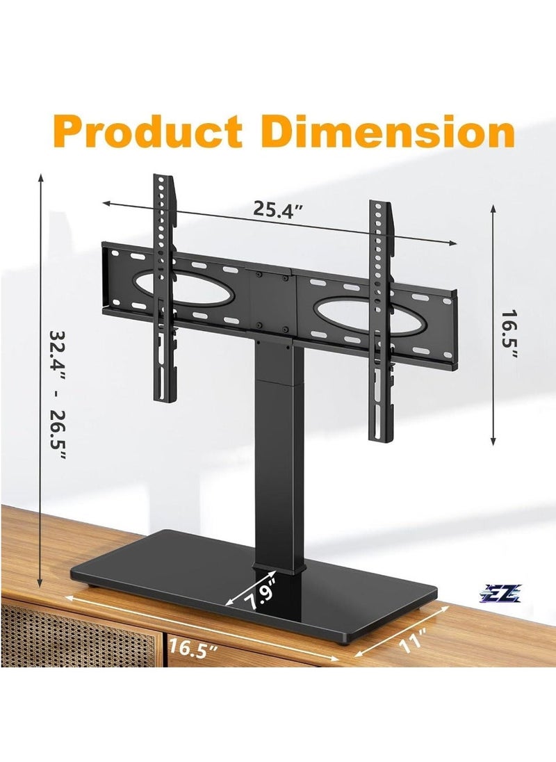 ELTRAZONE Universal Tabletop TV Stand, Swivel TV Stand Base for 37-70 Inch Flat/Curved TVs, Height Adjustable, Tempered Glass Base, Wire Management, VESA 600x400mm, Supports up to 88 lbs, Modern TV Stand for Living Room, Bedroom, or Office  - Image 2