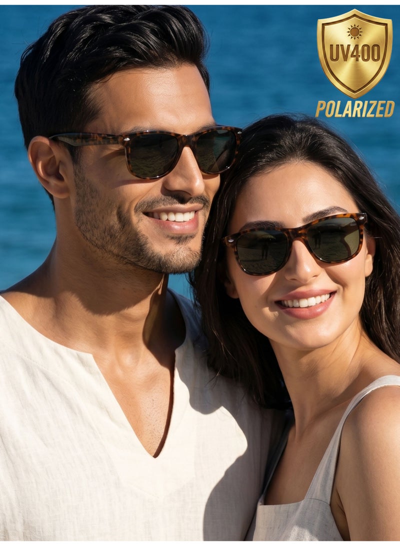 Polarized Square Sunglasses Unisex, UV400 Driving Lenses, Classic Retro Style, Tortoise 2140 - Image 1
