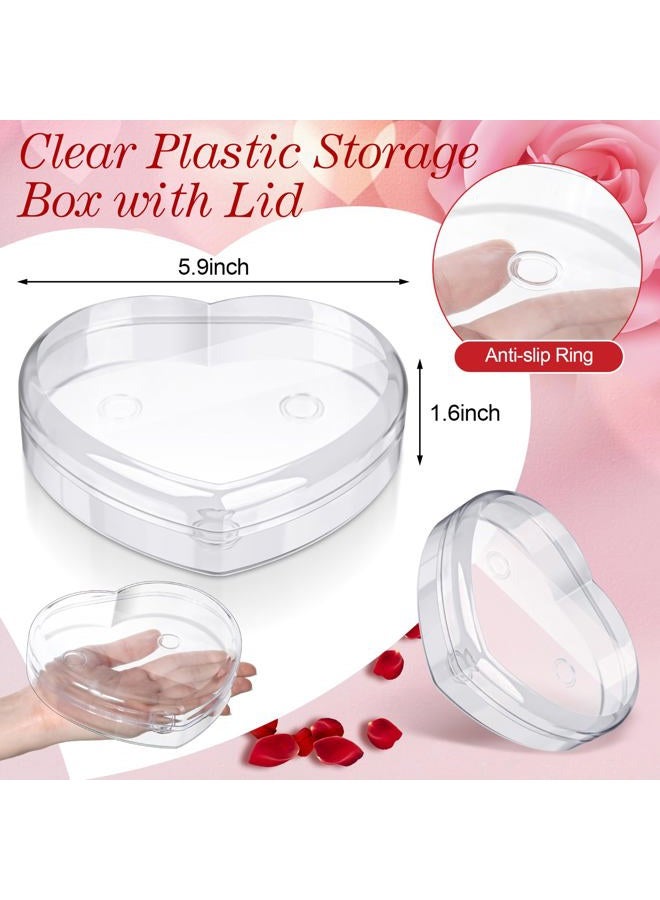 LOYIM 1 Pcs Valentine's Heart Shaped Plastic Container, 5.9" W x 1.6" H Clear Plastic Storage Box with Lid and Anti Slip Ring Heart Dessert Plates Snack Tray for Valentine Party Favor - Image 3