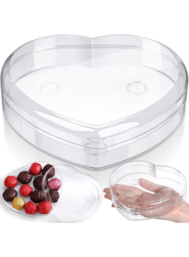 LOYIM 1 Pcs Valentine's Heart Shaped Plastic Container, 5.9" W x 1.6" H Clear Plastic Storage Box with Lid and Anti Slip Ring Heart Dessert Plates Snack Tray for Valentine Party Favor - Image 1
