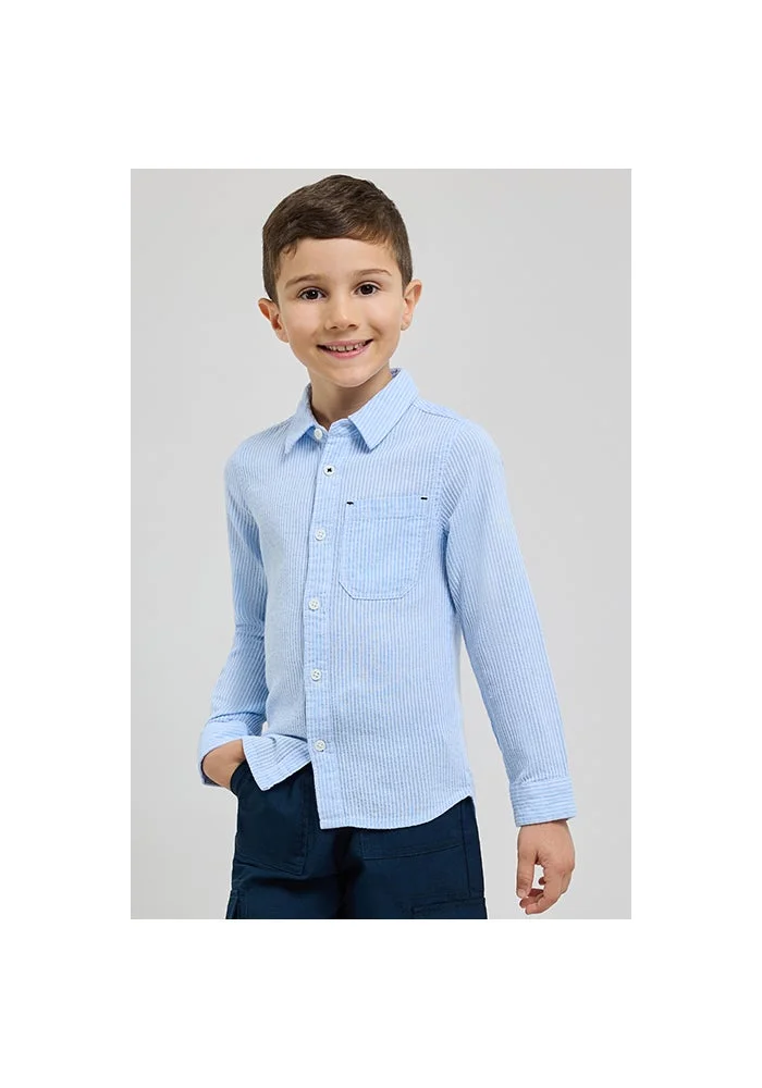 أر أند بي Solid Shirt with Classic Collar and Long Sleeves