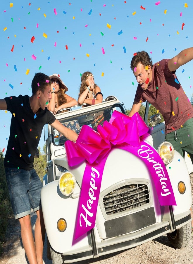 Datanly Happy Birthday Big Car Bow 30 Inch Giant Bow for Car Big Birthday Gift Wrapping for Large Gift Decoration(Rose Red) - Image 4