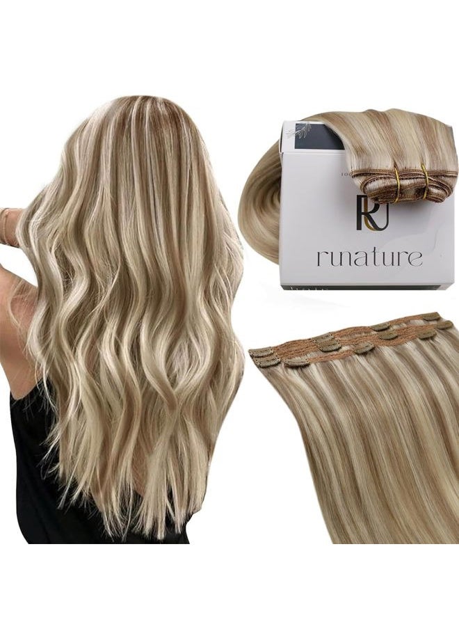 RUNATURE Human Hair Clip in Extensions, Short Straight Clip in Hair Extensions Real Human Hair, Remy Natural Hair for Women 12 Inch 50g 3pcs #8P60 Light Brown Highlight Platinum Blonde  - Image 1