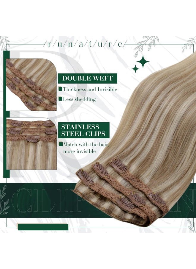 RUNATURE Human Hair Clip in Extensions, Short Straight Clip in Hair Extensions Real Human Hair, Remy Natural Hair for Women 12 Inch 50g 3pcs #8P60 Light Brown Highlight Platinum Blonde  - Image 2