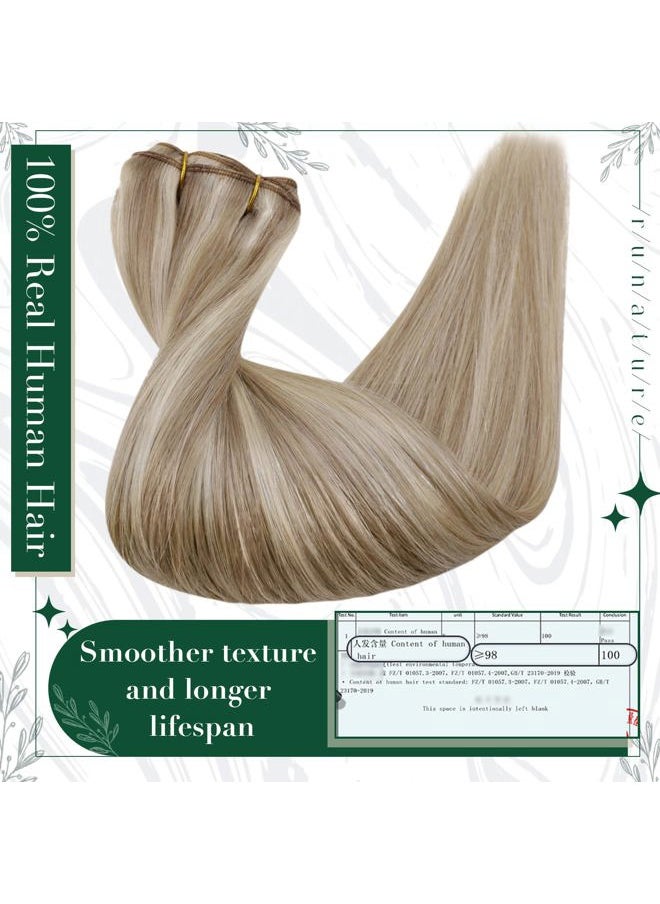 RUNATURE Human Hair Clip in Extensions, Short Straight Clip in Hair Extensions Real Human Hair, Remy Natural Hair for Women 12 Inch 50g 3pcs #8P60 Light Brown Highlight Platinum Blonde  - Image 4