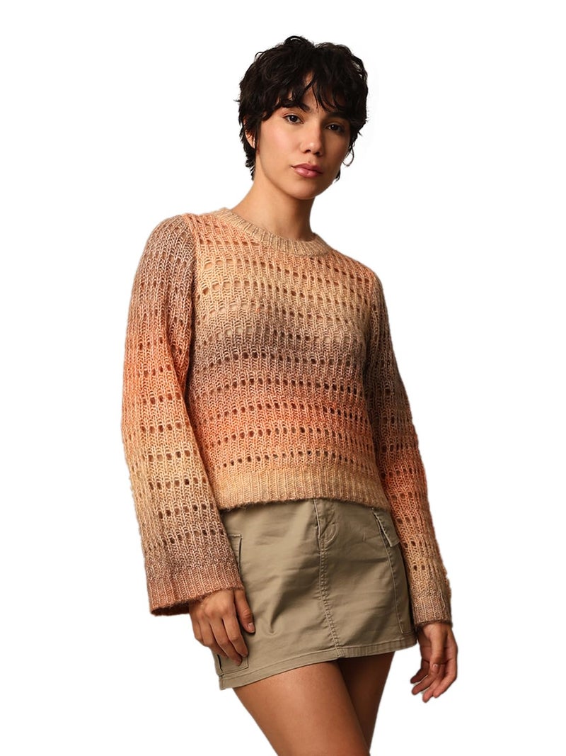 ONLY Women Regular Fit Beige Pullover Sweater - Image 5
