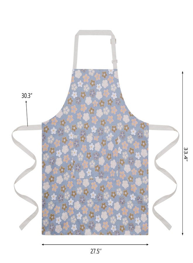 Aoomzoon Kitchen Aprons for Women with 2 Pockets,Double Sided Vintage Adjustable Apron for Gardening Cooking Arting Painting (Yellow/Blue Flower) - Image 5