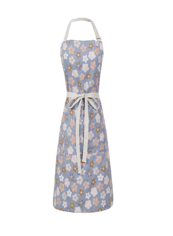 Aoomzoon Kitchen Aprons for Women with 2 Pockets,Double Sided Vintage Adjustable Apron for Gardening Cooking Arting Painting (Yellow/Blue Flower) - Image 1