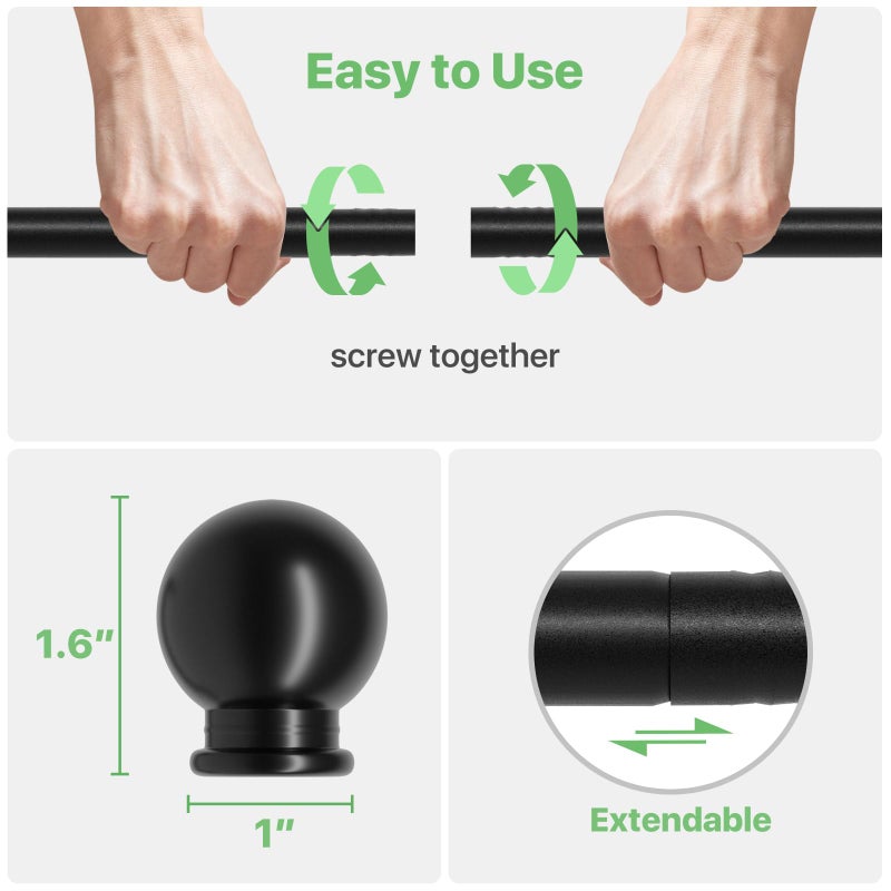 ATUHOLA Curtain Rods for Windows 28 to 48 inch, 5/8 inch Black Curtain Rod Set with Brackets, Splicing Adjustable Metal Drapery Rod for Bedroom, Kitchen, Living Room, Matte Black - Image 5