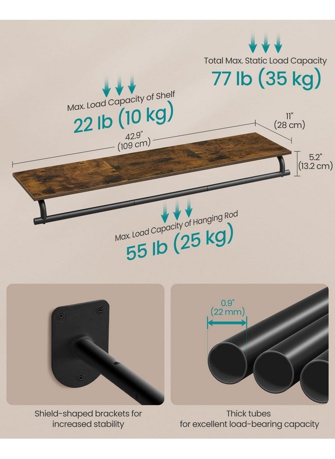 SONGMICS SONGMICS Clothes Rack with Top Shelf, Wall Mounted Clothing Rack, with Hanging Rod, Loads up to 77 lb, 11 x 42.9 x 5.2 Inches, Entryway, Bedroom, Closet, Rustic Brown and Ink Black UHSR135B01  - Image 5