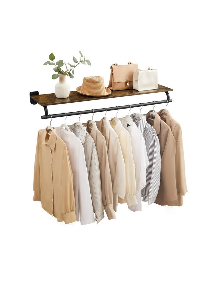 SONGMICS SONGMICS Clothes Rack with Top Shelf, Wall Mounted Clothing Rack, with Hanging Rod, Loads up to 77 lb, 11 x 42.9 x 5.2 Inches, Entryway, Bedroom, Closet, Rustic Brown and Ink Black UHSR135B01  - Image 1