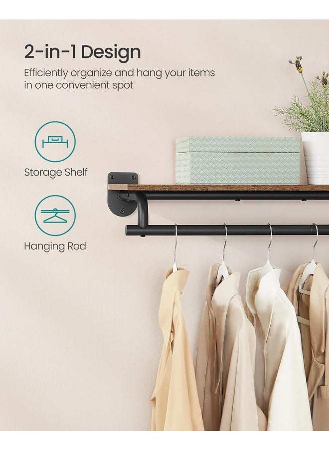 SONGMICS SONGMICS Clothes Rack with Top Shelf, Wall Mounted Clothing Rack, with Hanging Rod, Loads up to 77 lb, 11 x 42.9 x 5.2 Inches, Entryway, Bedroom, Closet, Rustic Brown and Ink Black UHSR135B01  - Image 3