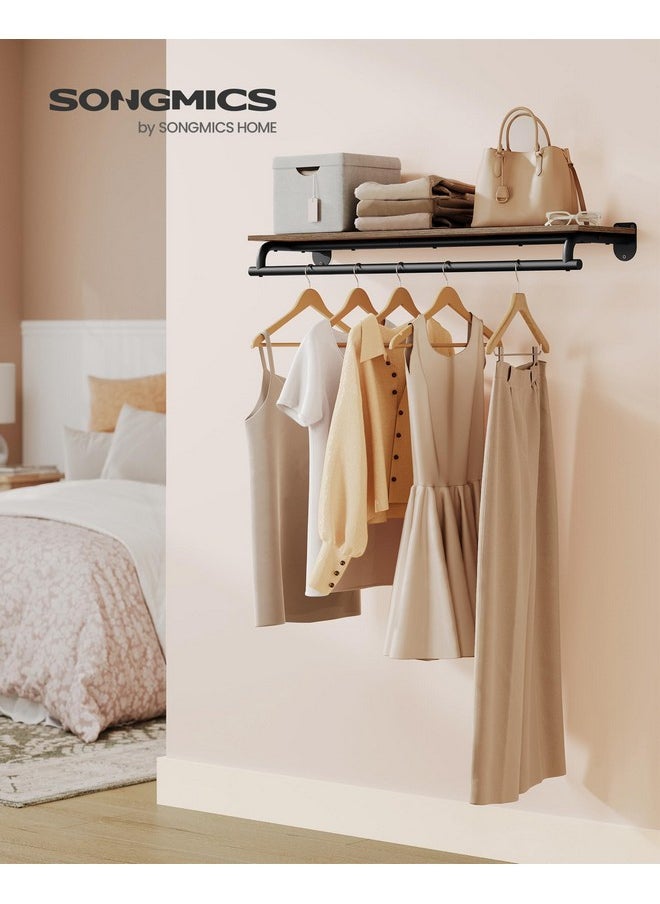 SONGMICS SONGMICS Clothes Rack with Top Shelf, Wall Mounted Clothing Rack, with Hanging Rod, Loads up to 77 lb, 11 x 42.9 x 5.2 Inches, Entryway, Bedroom, Closet, Rustic Brown and Ink Black UHSR135B01  - Image 2