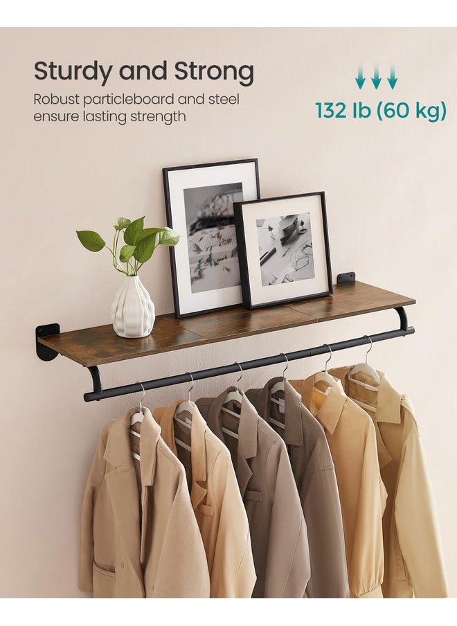 SONGMICS SONGMICS Clothes Rack with Top Shelf, Wall Mounted Clothing Rack, with Hanging Rod, Loads up to 77 lb, 11 x 42.9 x 5.2 Inches, Entryway, Bedroom, Closet, Rustic Brown and Ink Black UHSR135B01  - Image 4