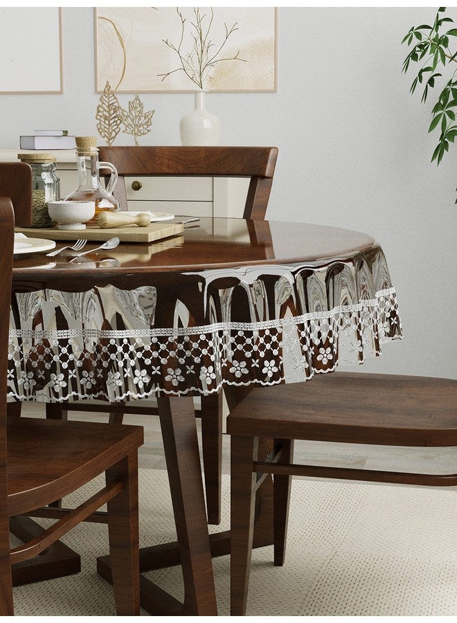Clasiko غطاء طاولة طعام كلاسيكو لأربعة مقاعد؛ 60x60 بوصة؛ المادة - PVC؛ الشكل - دائري؛ عبوة من 1؛ مضاد للانزلاق؛ دانتيل فضي - Image 3